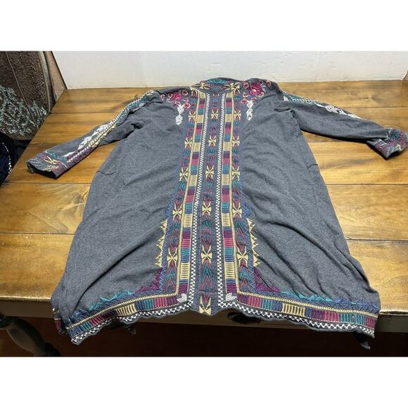 Johnny Was Sweater Womens L Duster Open Embroidered Cardigan Floral Southwestern - Picture 9 of 10